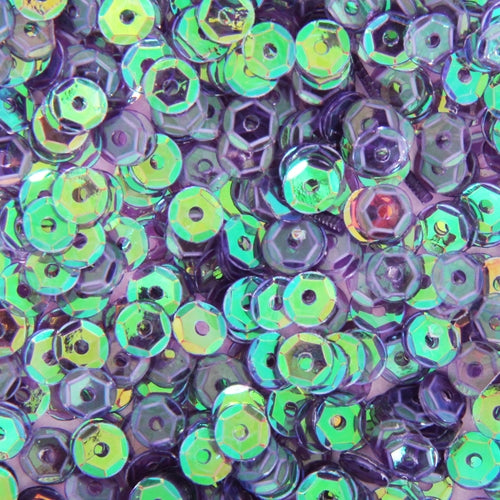 Loose Cup Iridescent Sequins - 4mm - Amethyst - 5 Gross - Threadart.com