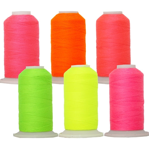 Neon Colors Polyester Sewing Thread 6 Spool Set - 600 Meter Cones - Threadart.com