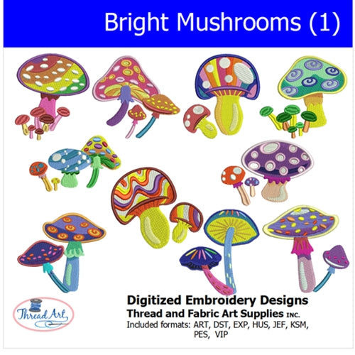 Machine Embroidery Designs - Bright Mushrooms (1) - Threadart.com