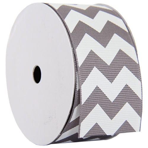 Grosgrain Chevron Ribbon 1 1/2" - 5 Yards - Grey - Threadart.com