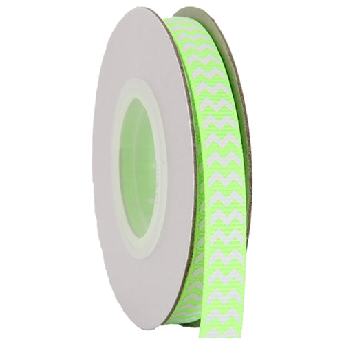 Grosgrain Chevron Ribbon 3/8" - 10 Yards - Neon Green - Threadart.com