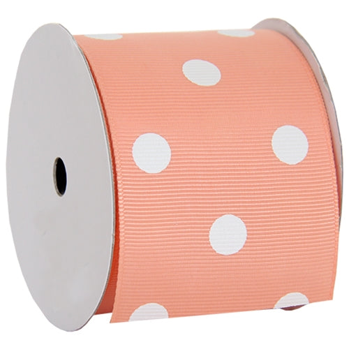 Grosgrain Dots Ribbon 2 1/4" - 5 Yards - Peach - Threadart.com