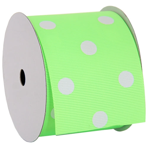 Grosgrain Dots Ribbon 2 1/4" - 5 Yards - Neon Green - Threadart.com