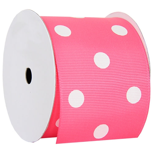 Grosgrain Dots Ribbon 2 1/4" - 5 Yards - Hot Pink - Threadart.com