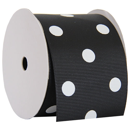 Grosgrain Dots Ribbon 2 1/4" - 5 Yards - Black - Threadart.com