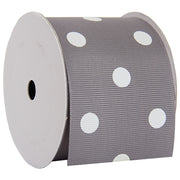 Grosgrain Dots Ribbon 2 1/4" - 5 Yards - Grey - Threadart.com