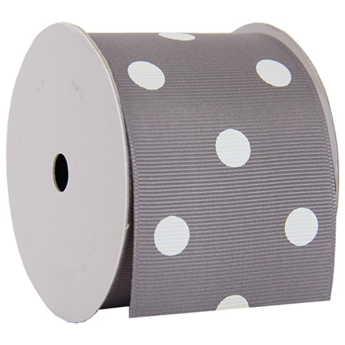 Grosgrain Dots Ribbon 2 1/4" - 5 Yards - Grey - Threadart.com