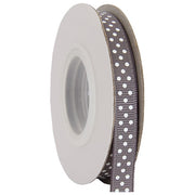 Grosgrain Dots Ribbon 3/8" - 10 Yards - Grey - Threadart.com