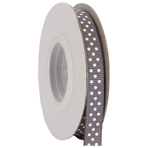 Grosgrain Dots Ribbon 3/8" - 10 Yards - Grey - Threadart.com
