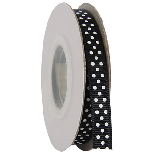 Grosgrain Dots Ribbon 3/8" - 10 Yards - Black - Threadart.com