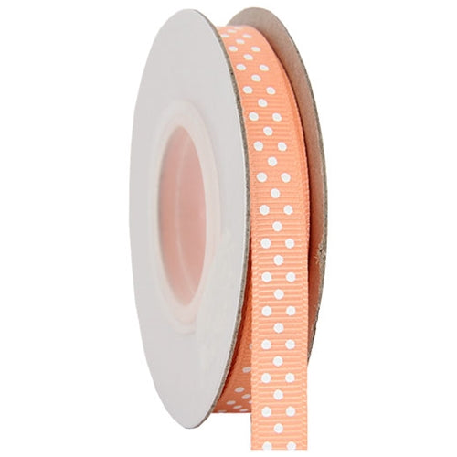 Grosgrain Dots Ribbon 3/8" - 10 Yards - Peach - Threadart.com