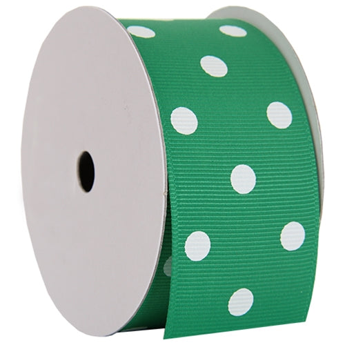 Grosgrain Dots Ribbon 1 1/2" - 5 Yards - Green - Threadart.com