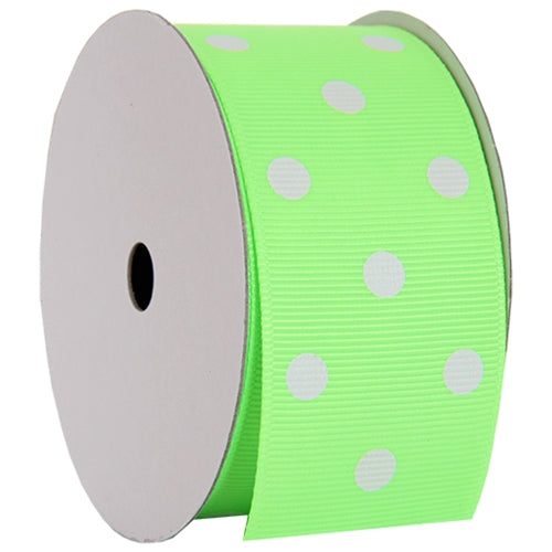 Grosgrain Dots Ribbon 1 1/2" - 5 Yards - Neon Green - Threadart.com
