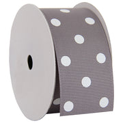 Grosgrain Dots Ribbon 1 1/2" - 5 Yards - Grey - Threadart.com