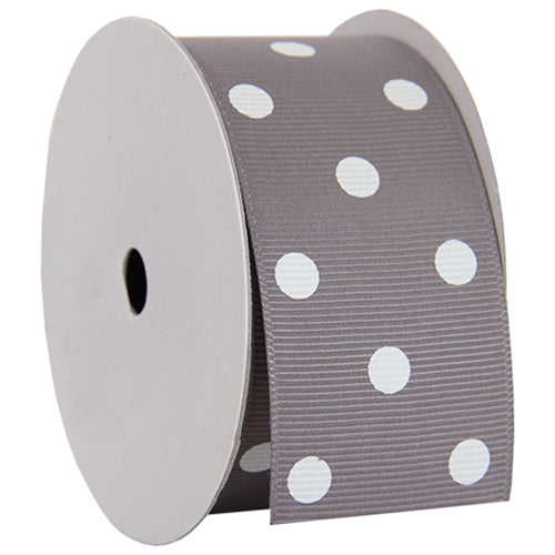 Grosgrain Dots Ribbon 1 1/2" - 5 Yards - Grey - Threadart.com