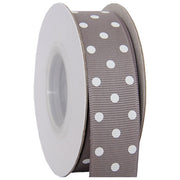 Grosgrain Dots Ribbon 7/8" - 10 Yards - Grey - Threadart.com
