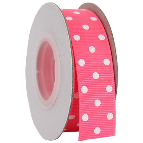Grosgrain Dots Ribbon 7/8" - 10 Yards - Hot Pink - Threadart.com