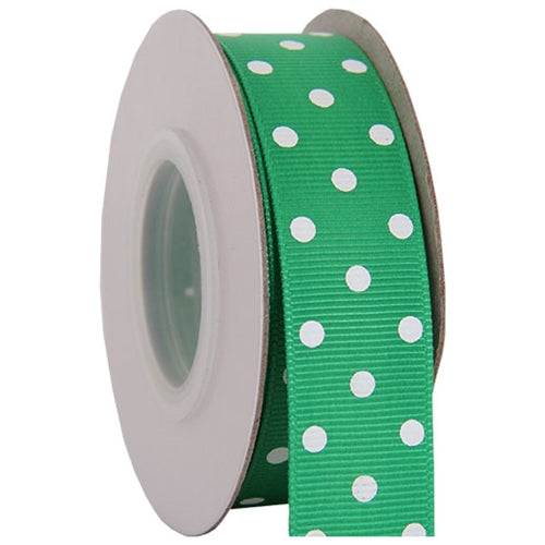 Grosgrain Dots Ribbon 7/8" - 10 Yards - Green - Threadart.com