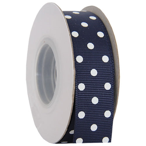 Grosgrain Dots Ribbon 7/8" - 10 Yards - Navy - Threadart.com