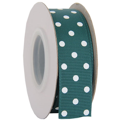 Grosgrain Dots Ribbon 7/8" - 10 Yards - Forest Green - Threadart.com