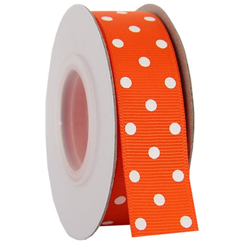 Grosgrain Dots Ribbon 7/8" - 10 Yards - Orange - Threadart.com