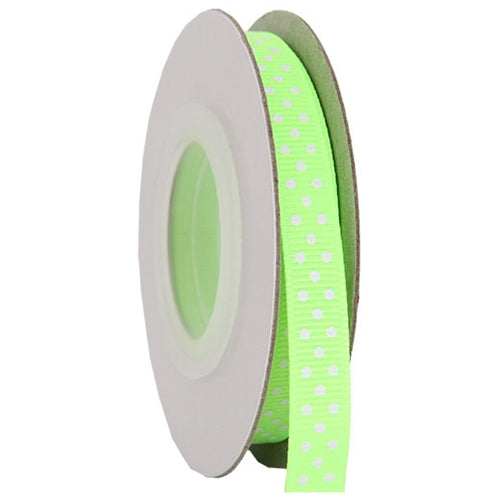 Grosgrain Dots Ribbon 3/8" - 10 Yards - Neon Green - Threadart.com