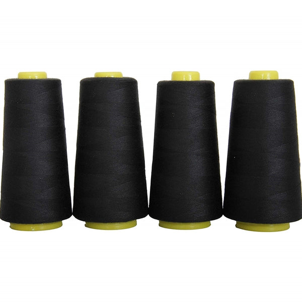 Four Cone Set of Polyester Serger Thread - Black 102 - 2750 Yards Each - Threadart.com