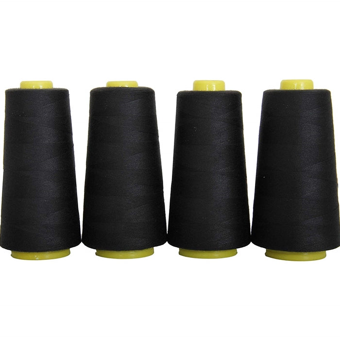 Four Cone Set of Polyester Serger Thread - Black 102 - 2750 Yards Each - Threadart.com