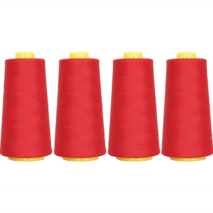 Four Cone Set of Polyester Serger Thread - Christmas Red 148 - 2750 Yards  Each