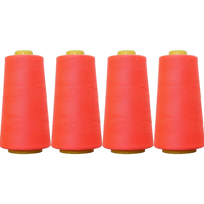 Four Cone Set of Polyester Serger Thread - Neon Coral 954 - 2750 Yards Each - Threadart.com