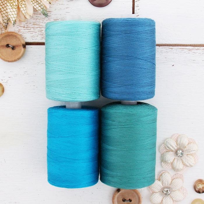 Cotton Quilting Thread Set - 4 Aqua Tones - 1000 Meters - Threadart.com