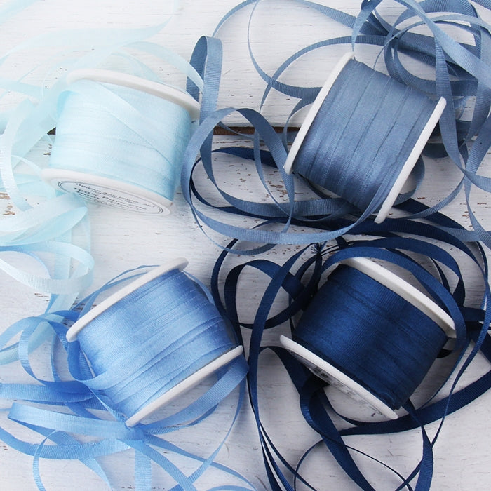 4mm Silk Ribbon Set - Blue Shades - Four Spool Collection - Threadart.com