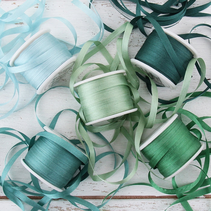 4mm Silk Ribbon Set - Teal Shades - Five Spool Collection - Threadart.com