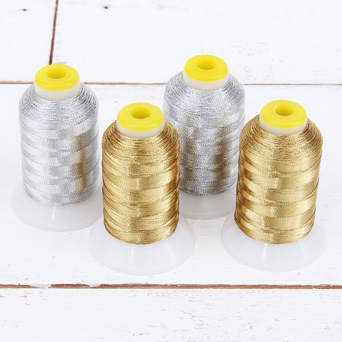 4 Cones of Metallic Thread - 500 Meter Cones - Gold and Silver - Threadart.com