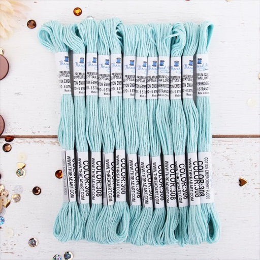 Very Ligh Aqua Premium Cotton Embroidery Floss - Box of 12 - Six Strand Thread - No. 308 - Threadart.com