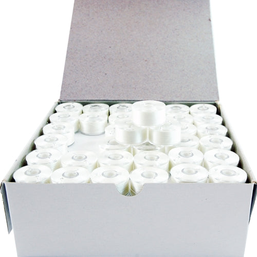 Prewound Embroidery Bobbins- 144 Count Per Box - White Plastic Sided - A Style - Threadart.com