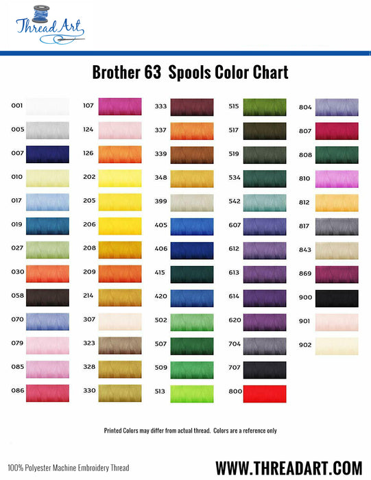 63 Cones Brother Colors 500 Meter Polyester Machine Embroidery Thread - Threadart.com