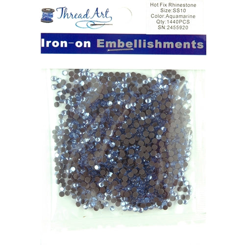 Hot Fix Rhinestones - SS10 - Aquamarine - 1440 stones - Threadart.com