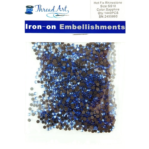 Hot Fix Rhinestones - SS10 - Sapphire - 1440 stones - Threadart.com