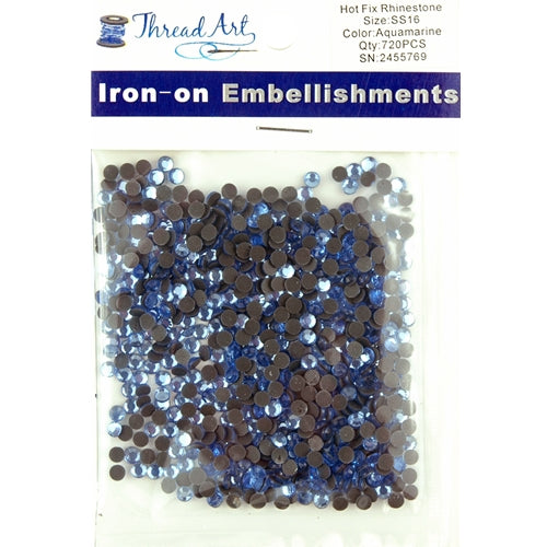 Hot Fix Rhinestones - SS16 - Aquamarine - 720 stones - Threadart.com