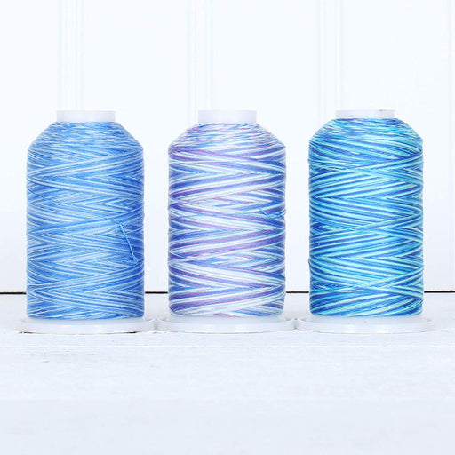 Cotton Variegated Thread Set - 3 Cone Collection of Multicolor Blue Shades - Threadart.com