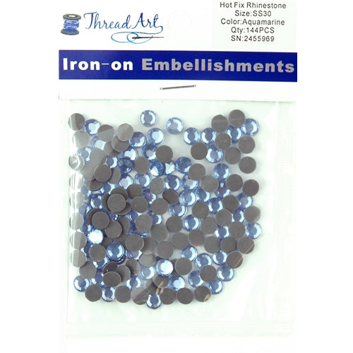 Hot Fix Rhinestones - SS30 - Aquamarine - 144 stones - Threadart.com