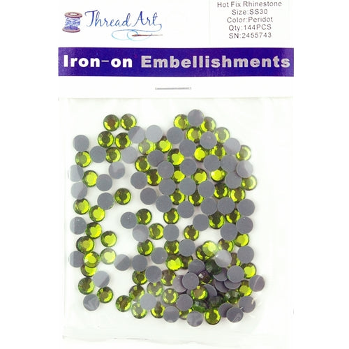 Hot Fix Rhinestones - SS30 - Peridot - 144 stones - Threadart.com
