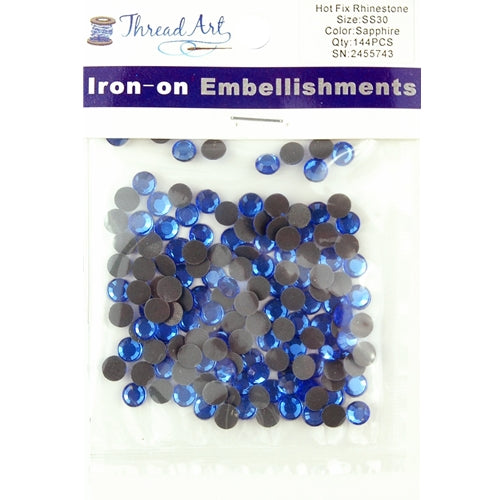 Hot Fix Rhinestones - SS30 - Sapphire - 144 stones - Threadart.com