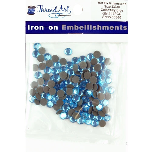 Hot Fix Rhinestones - SS30 - Sky Blue - 144 stones - Threadart.com