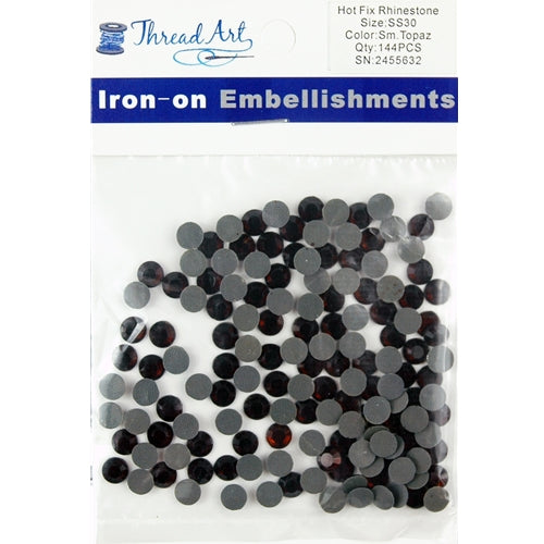 Hot Fix Rhinestones - SS30 - Smoked Topaz - 144 stones - Threadart.com