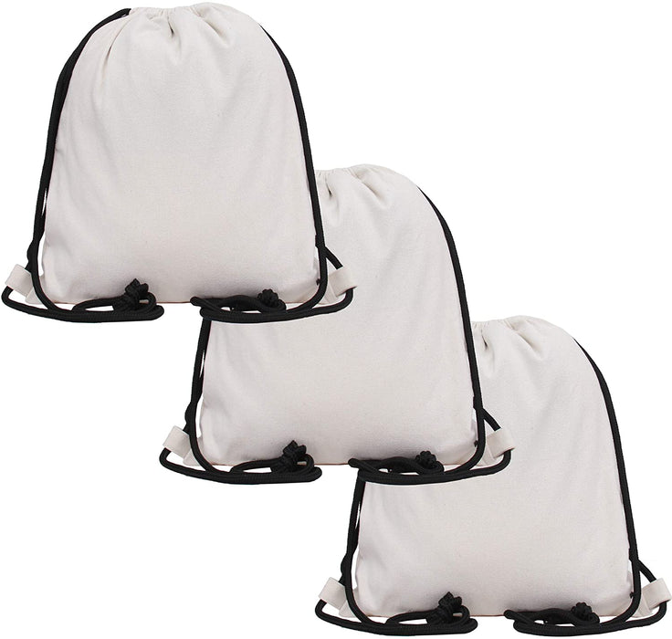 Set of 3 Cotton Drawstring Tote Bag - Natural - Threadart.com