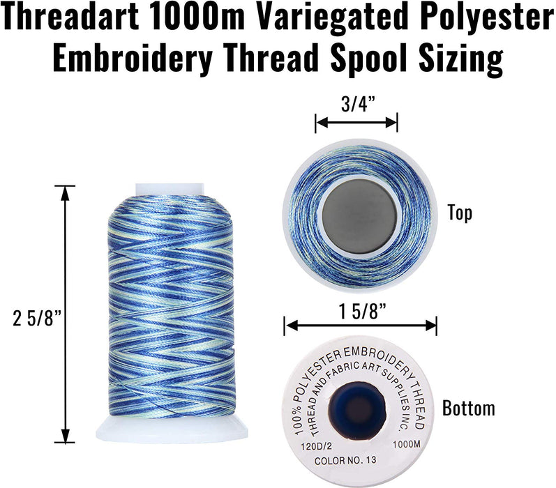 Variegated Multicolor Polyester Embroidery Thread Set - 8 Tonal Colors - Threadart.com