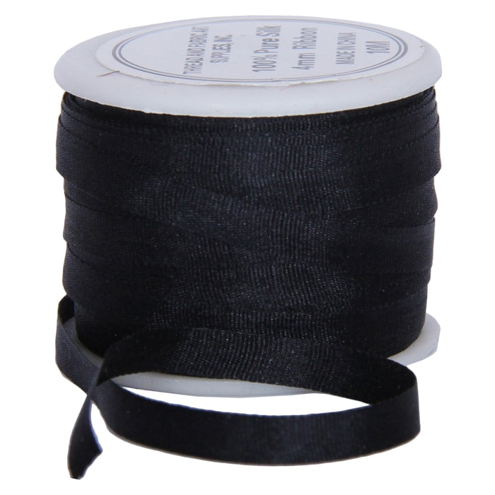 Silk Ribbon 4mm Black x 10 Meters No. 002 - Threadart.com