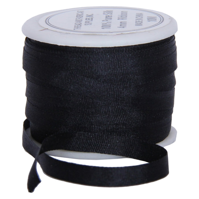 Silk Ribbon 4mm Black x 10 Meters No. 002 - Threadart.com
